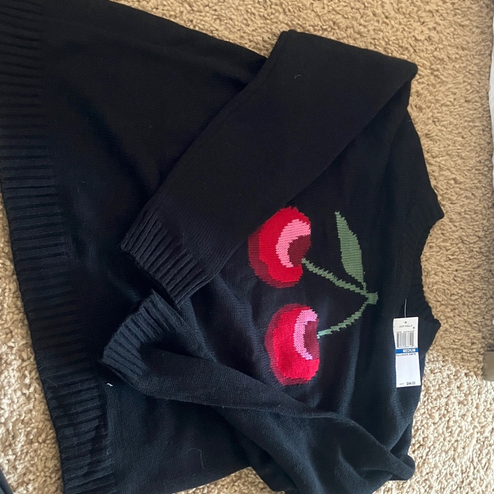 Macy's Black Sweater with Cherry Design